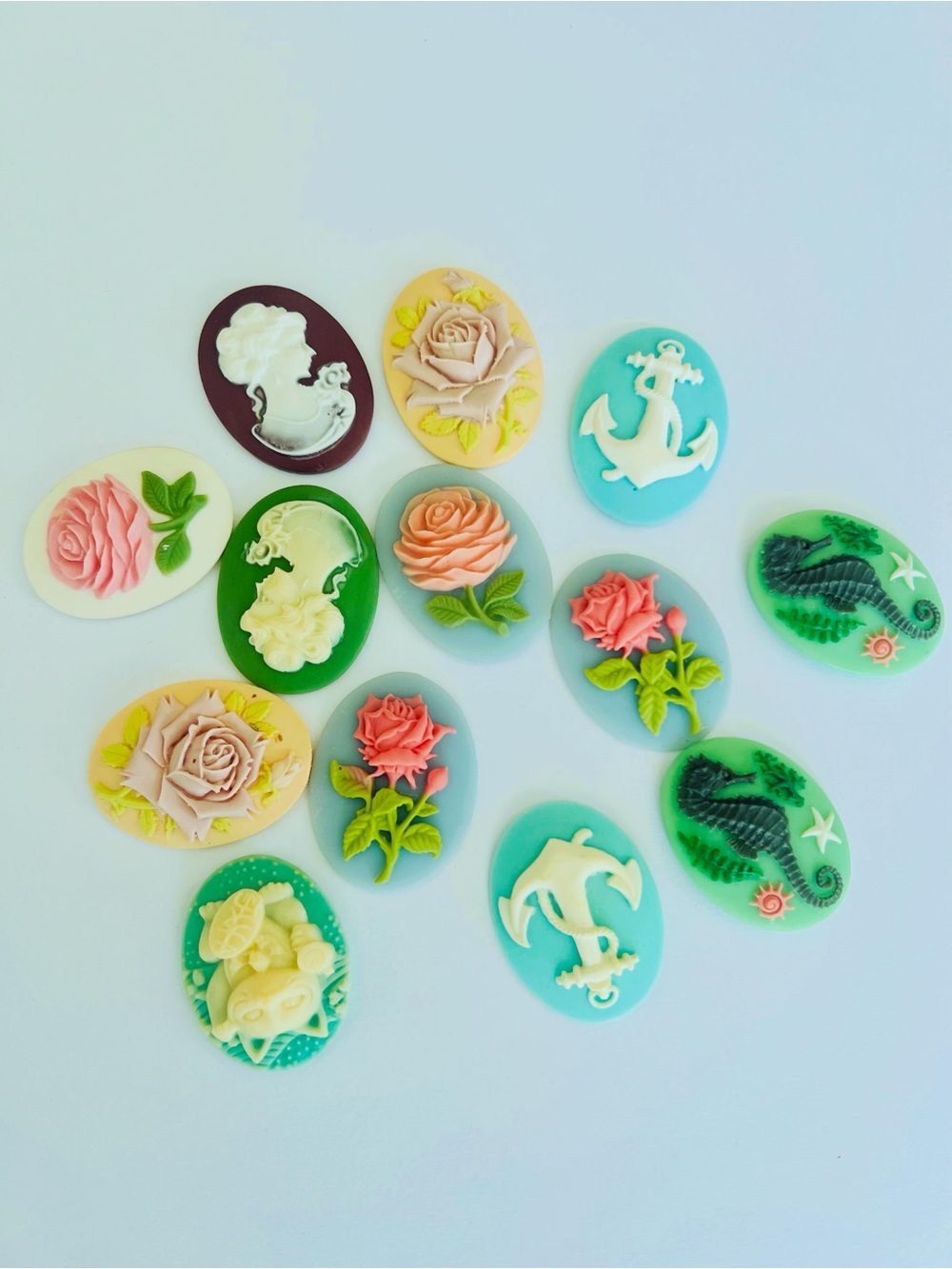 Resin Cameo Craft Supplies Lot | Shabby Chic Rose Anchor Jewelry Making